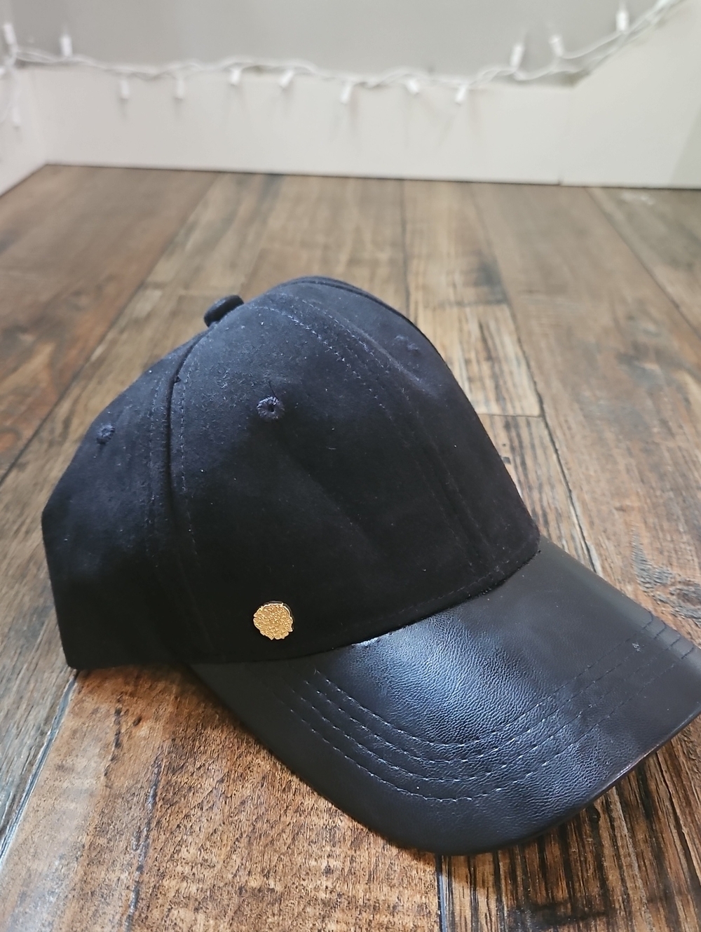 Vince Comuto Black Velvet / Faux Leather Baseball Cap/ Hat